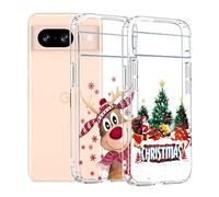 2 pièces de coque pour téléphone portable compatible avec Google Pixel 8 en silicone avec éléments de Noël, MoEvn Housse transparente souple et résistante aux chocs de Noël pour Pixel 8, arbre de Noël
