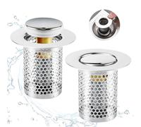 2 Pièces de Crépine de Vidange, Cuisine Filtre à Evier, 33 × 50 mm Filtre de Drainage de Sol en Acier Inoxydable, Pop Up Bouchon de Vidage Universel, pour Cuisine, Salle de Bain, Baignoire