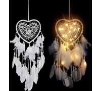 2 pièces de décoration à suspendre coeur attrape-rêves enfants fille, boho, avec plumes et LED, H0336