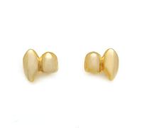 2 pièces de fausses dents en plaqué or 18 carats, style Hip Hop, avec crochets doubles, en forme de crocs de vampire, pour hommes et femmes, déguisement de rappeur, One Size, Laiton, Pas de pierre