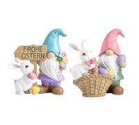 2 pièces de figurines naines en résine en forme de lapin, décorations de Pâques, figurines naines - nains de jardin en forme de lapin durables, artisanat décoratif fait main, cadeau de Pâques 10 cm
