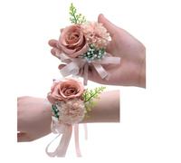 2 pièces de fleurs à épingler pour poignet, 7,6 cm, rose et œillet artificiels, ensemble de fleur à épingler pour poignet et boutonnière pour homme, costume, décoration (doré rosé)