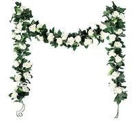 2 pièces de guirlande de roses artificielles de 220 cm, simulation de feuille de lierre fleur de rose suspendue fleur de soie de vigne, utilisée pour la décoration de mariage à la maison (blanc)