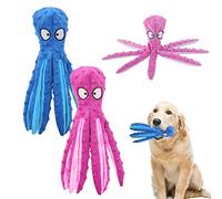 2 pièces de jouets pour chiens qui couinent, jouets pour pieuvres pour animaux de compagnie, jouets en pour animaux de compagnie en coton sans remplissage, jouets à mâcher pour chiens (bleu + violet)