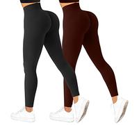 2 pièces de leggings côtelés taille haute pour femmes, sans couture, contrôle du ventre, pantalons de yoga pour entraînement en salle de sport, course à pied, compression, noir/marron, L