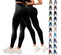 2 pièces de leggings de gym pour femmes - Anti-cellulite - Pour la course à pied - Compression 3D - Taille haute - Legging de sport - Effet scrunch fesses - Levage des fesses - Legging sans couture