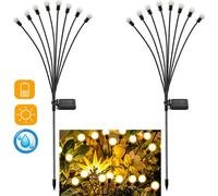 2 pièces de lumière solaire de jardin lucioles avec 8 LEDs piquet de terre, lampe solaire extérieure étanche IP65, éclairage décoratif jardin cour balcon, blanc chaud
