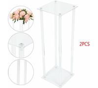2 pièces de mariage Flower Stand table haute colonne de fleurs avec centre floral en acrylique clair géométrique centre vase pour les décorations de fête à domicile mariage entreprises (20*20*60cm)