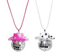 2 Pièces De Pendentifs Boule Disco, Accessoires De Miroir De Voiture Boule Réfléchissante, Décoration De Suspension De Voiture, Collier De Boule À Facettes Chapeau De Cowboy, Pendentif Décoratif
