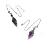 2 Pièces de Pendule Cristal de Roche, LINTRA Pendule Pierre de Guérison Conique à 6 Faces, Pendule en Résine Délicat, Pendule à Quartz pour Méditation et Cadeaux Mystiques