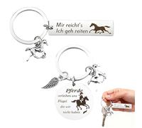 2 pièces de porte-clés en forme de cheval pour filles,cadeau adulte en forme de cheval,gravé en allemand,accessoire équestre inspirant, couleur argentée,cadeau créatif sur le thème de l'équitation