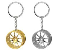 2 pièces de porte-clés jante en aluminium chromé brillant, Porte Cle Voiture, Moteur Rotatif Comme Cadeau et Pour Les Fans de Course