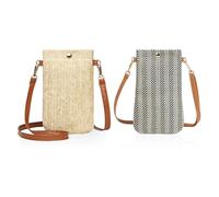 2 pièces de sac à bandoulière en paille, sac à bandoulière à boucle magnétique, sac à bandoulière à longue bandoulière, sac de téléphone portable vertical tissé, sac latéral pour femme