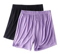 2 pièces de shorts de pyjama pour femmes, shorts d’été à taille élastique unie, shorts de sommeil confortables et souples pour yoga, course, détente, boxers légers extensibles, vêtements de nuit M-4XL