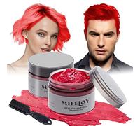 2 pièces de teinture pour cheveux rouge Temporaire avec 1 brosses, hommes femmes Styling Haartone Wax, crème pour cheveux instantanée Mud Pomade coiffure naturelle, Party Cosplay Halloween