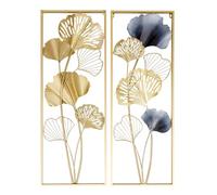 2 Pièces De Vie Decoration Murale - Décoration Murale Metal 3D - Feuilles de ginkgo - 85 x 31 x 2 cm - Décoration murale de Salon Suspendue et luxueuse
