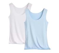 2 Pièces Débardeur Femme Élégant Col Rond Slim Fit Tank Tops Extensible Sculptant Couleur Unie Décontracté été Camisole Femmes sans Manche sous Vêtements Large Respirant Debardeur De Yoga Haut
