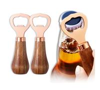 2 Pièces Décapsuleur, Décapsuleur en Bois, Ouvre-bière, Ouvre-bouteille en Acier Inoxydable, Décapsuleurs Portable Inoxydable, Ouvre-bouteilles avec Poignée en Bois,Pour la maison, le pub (Couleur or)