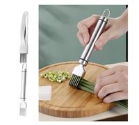 2 Pièces Déchiqueter Le Couteau en Soie, Couteau a Oignon Vert Haché en Acier Inoxydable, Nouveau Coupe-oignon 2024 Avec Trou de Suspension, Coupe-légumes Cuisine Multifonctionnel Outil Déchiquetage