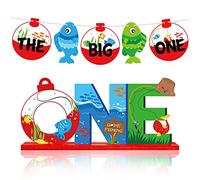 2 Pièces Décoration d'Anniversaire de Pêche Signe de Table de Pêche The Big One Bannière de Pêche Allé The Big One Centre de Table en Bois One Pêche Signe de Lettre Gone Fishing One