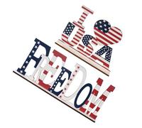 2 Pièces Décoration en Bois, Lettres Patriotiques sur Table 30x13x5cm | Présentoir Autonome, Motif Drapeau Américain, Finition Rustique, pour Bureau, Cheminée, Commerces et Fêtes Nationales
