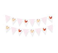 2 Pièces Décorations d'Anniversaire Ferme Poule en Guidons Triangle à Carreaux, Bannières Thématiques Poules pour Fête Animaux de la Ferme, Set Motifs Poussins Mignons pour Table de Gâteau & Mur
