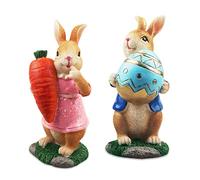 2 Pièces Décorations de Lapin de Pâques Statues et Figurines de Lapin de Pâques avec Carotte et Oeuf,Pièce Maîtresse de Table de Pâques Lapin en Résine pour Printemps de Fête de Bureau Maison Décor