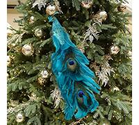 2 pièces décorations de Noël de paon artificiel, décor de paon bleu pour ornements de Noël faux paon à plumes à longue queue pour l'artisanat avec clip, ornements d'arbre de fête de(#1)
