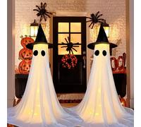 2 pièces Décorations d'halloween Fantômes Lumineux Extérieurs 165cm | Grand Fantômes Debout Spooky avec Chaînes de Lumières Chaudes | Décorations Durables pour Jardin, Porche, Fête