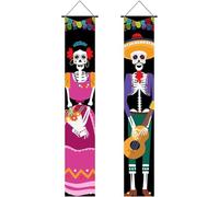 2 Pièces Décorations du Jour des Morts Bannière De Porte De Signe De Porche, Décor Dia De Los Muertos Halloween Bienvenue Drapeau De Porte Suspendu Décor Intérieur Extérieur