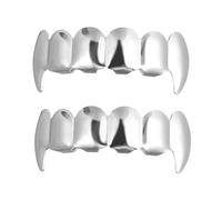 2 Pièces Décorations Halloween pour Dents Loup Argenté | Fausses Dents Vampire, Dentier Vampire Halloween, Décorations Halloween