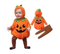 2 Pièces Deguisement Halloween Bebe, Ensemble Halloween pour Bébé, Deguisement Citrouille Bebe, Bébé Fille Garçon Cosplay Costume Citrouille à Capuche et Pantalon Rayé