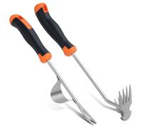 2 Pièces Désherbeur Manuel, Outil de Désherbage à 4 Dents en Acier Inoxydable, Sarcloir Griffe en V avec Manche Ergonomique Antidérapant pour Jardin, Terrasse, Désherbage, Aération du Sol et Binage