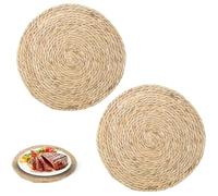 2 pièces Dessous de Plat Ronds en Osier d’algue Marron 20 cm, Sets de Table tressés résistants à la Chaleur, Dessous de Verre antidérapants pour théière, Tasse, Table à Manger et décoration Naturelle