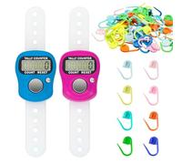 2 Pièces Doigt Compteur Numériques, Électroniques Mini Doigt Compteur Numériques avec 60 Marqueurs, Clip de Fermeture au Crochet Colorés pour Tricot Golf Événements Sportifs