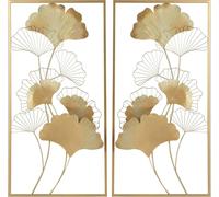 2 pièces d'or Ginkoblätter Wanddeko métal peinture murale 3D sculptures murales pour salon bureau chambre à coucher