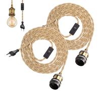 2 pièces Douille De Lampe E27 4.6 m, Suspendue Lustre Corde, E27 Interrupteur, Fil Electrique Lustre Corde De Chanvre Câble Vintage Pour Maison, Chambre, Bar