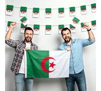 2 pièces Drapeau de l'Algérie 60*90cm, 1 set Drapeau de l'Algérie et banderole, 1 set Banderole de l'Algérie et drapeau à main - Matériau en polyester durable, convient pour la Fête de l'Indépendance,
