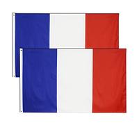 2 Pièces Drapeau Français France 90x150cm, Drapeaux Francais avec œillets en laiton Couleurs Vives Parfait pour fêter tous les événements patriotiques ou sportifs, pour supporter l’équipe de France
