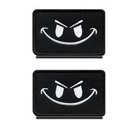 2 Pièces Drôle de Visage de Diable Souriant Patch Tactique Militaire Emblème Applique Fermeture Crochet et Boucle pour Chapeau Sac à Dos Vestes Jean Vêtements Uniforme Gilet
