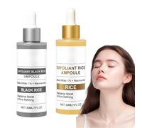 2 pièces duo d'ampoules au riz noir et blanc, sérum exfoliant visage et corps pour une peau douce, minimisant les pores, hydratant et éclaircissant, soin adapté à tous types de peau (2pcs)