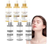 2 pièces duo d'ampoules au riz noir et blanc, sérum exfoliant visage et corps pour une peau douce, minimisant les pores, hydratant et éclaircissant, soin adapté à tous types de peau (6pcs)