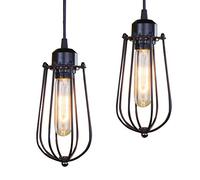 2 pièces E27 Retro Métal Plafonnier Suspensions Luminaire Lustre Industriel Vintage Style Noir Créatif Metal Suspensions Luminaire cage Eclairage Lampe Plafonnier Luminaire Grenier café salon (G)