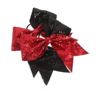 2 Pièces Élastique Queue-de-cheval Nœud Pailleté Noir et Rouge | Ruban et Plastique, Style Cheer, Maintien Ferme et Ajusté, Usage Compétition et Cheerleading