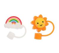 2 Pièces Embouts de Paille Créatifs en Silicone, Anti-éclaboussures | Formes Arc-en-ciel et Soleil, Compatibles Pailles 6 à 8mm, Transport Propre, Usage Extérieur