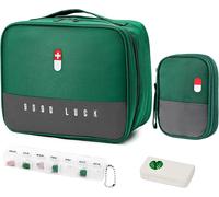 2 Pieces Empty First Aid Kit With 2 Pcs Pill Box,Waterproof Portable Medicine Bag,Large Capacity Emergency Medicine Bag,For Outdoor Activities,Home,Travel,Green,Modern