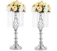 2 Pièces en Métal Argent Centres De Table De Mariage Vase, 55cm Décorations De Table pour Le Jour du Mariage, Support De Fleur De Mariage pour La Cérémonie D’annive, 49cm X 2