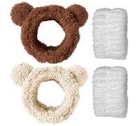 2 Pièces En Peluche Cravate Et 1 Paire De Bretelles, Bandeau Mignon, Bandeau Élastique, Bandeau Absorbant, Accessoires De Lavage Du Visage.