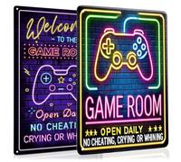 2 Pièces Enseigne en Tôle à Effet Néon, Décoration Gaming Murale, pour Chambre Gamer, Setup, Bar et Fêtes, Idéale pour Gamers et Adolescents, Imitation Lumière Néon pour Déco de Jeu