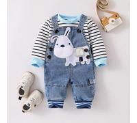 2 pièces Ensemble 2 pièces pour bébé garçon d'hiver avec Top à manches longues rayé et pantalon biberon en jean avec broderie mignonne d'âne, tenue décontractée et chaude 6-9M,9-12M,12-18M,1-3M,3-6MCa